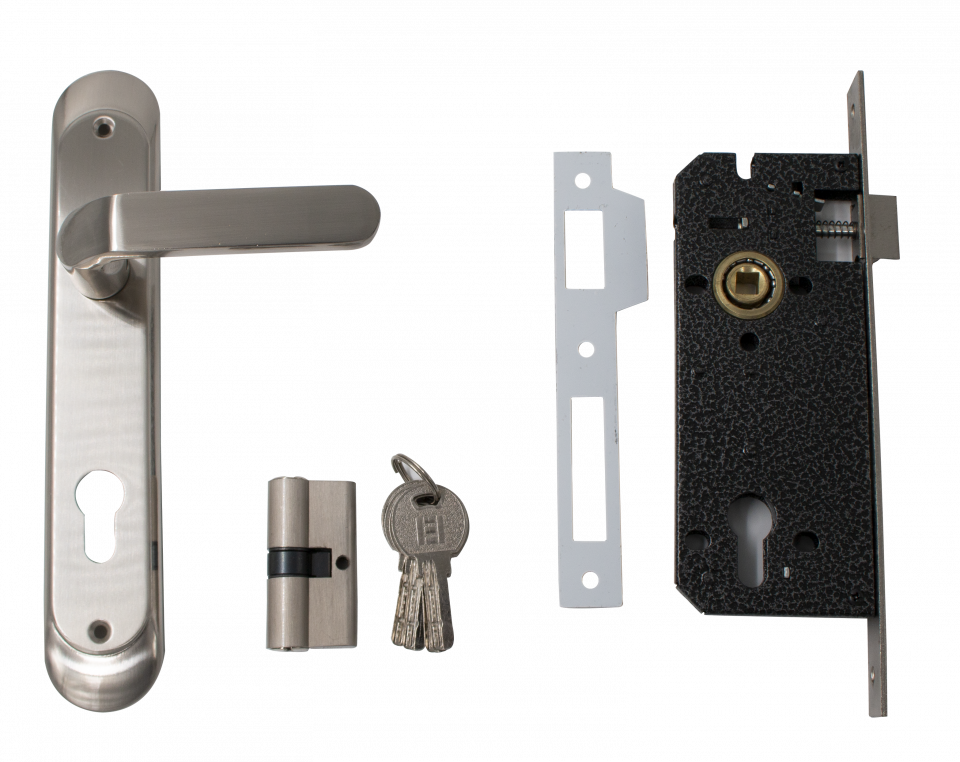 Zámok do dverí 85 s vložkou ф16,5 a kľučkami BRONZ