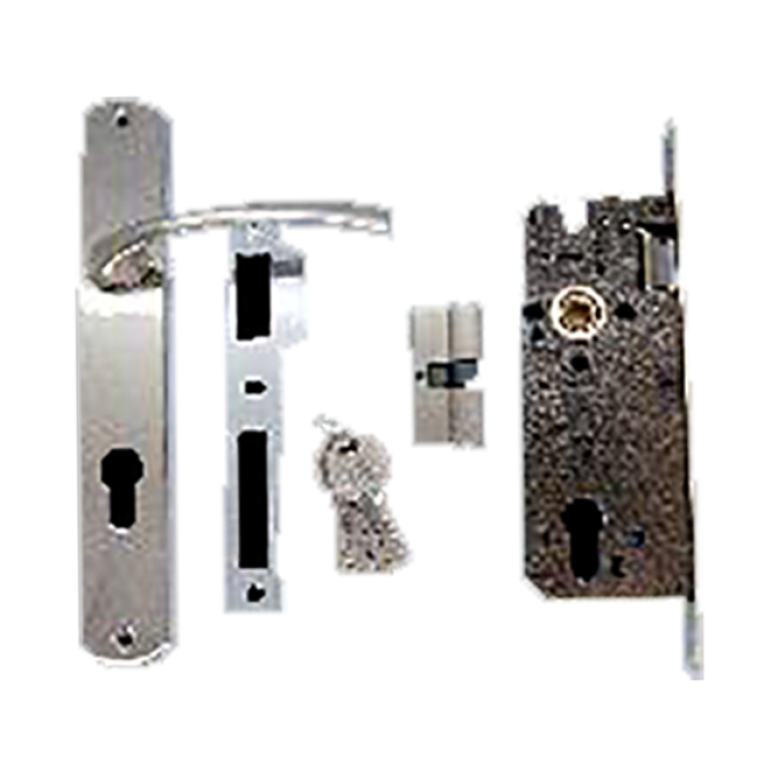 Zámok do dverí 85 s vložkou ф16,5, 4 kľúčmi a kľučkou STRIEBORNÁ